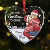 A Beautiful Sight, We're Happy Tonight - Couple Personalized Custom Heart Glass Ornament - Christmas Gift For Husband Wife, Anniversary, First Christmas