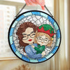 Grandma's Hugs Make Christmas Warm And Bright - Family Personalized Custom Stained Glass Window Hanging Suncatcher - Christmas Gift For Mom, Grandma