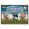 Friends, Poolside And Loud Music - Couple Personalized Custom Home Decor Metal Sign - House Warming Gift For Yourself, Husband Wife, Best Friends, Family Members