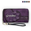 Hold My Hand, Hold My Heart - Family Personalized Custom Leather Long Wallet - Mother's Day, Gift For Mom, Grandma