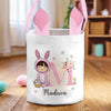 Hoppy Easter, Little Bunny - Family Personalized Custom Bunny Basket, Tote With Bunny Ears - Easter Gift For Kids Egg Hunt, Family Members