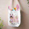 Hoppy Easter, Little Bunny - Family Personalized Custom Bunny Basket, Tote With Bunny Ears - Easter Gift For Kids Egg Hunt, Family Members