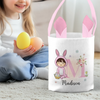 Hoppy Easter, Little Bunny - Family Personalized Custom Bunny Basket, Tote With Bunny Ears - Easter Gift For Kids Egg Hunt, Family Members