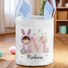 Hoppy Easter, Little Bunny - Family Personalized Custom Bunny Basket, Tote With Bunny Ears - Easter Gift For Kids Egg Hunt, Family Members