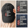 Born To Be A Legend - Family Personalized Custom Vintage Washed Denim Baseball Cap US - 4th Of July, Gift For Dad, Grandpa