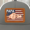 Strong Hands, Soft Heart - Family Personalized Custom Leather Patch Mesh Cap - 4th Of July, Gift For Dad, Grandpa