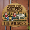 Custom Shaped Home Decor Wood Sign - Personalized Camping Gifts For Husband And Wife, Him And Her - Camping Partners For Life