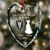 Custom Heart Glass Ornament - Personalized Anniversary Christmas Wedding Gifts For Husband And Wife, Him And Her - Started With A Yes, Now It’s Us