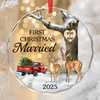 Custom Circle Glass Ornament - Personalized Anniversary Christmas Wedding Gifts For Husband And Wife, Him And Her - Our Forever Starts With Twinkling Lights