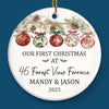 Custom First Christmas In New Home Ceramic Ornament - Personalized Anniversary Christmas Wedding Gifts For Husband And Wife, Him And Her, New Homeowners, Couples, Friends - Our Story Begins At Home