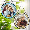 Custom Photo Stained Glass Window Hanging Suncatcher - Personalized Father's Day Birthday Gifts For Dad, Grandpa - Dad Always Leads With Love