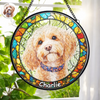 Custom Photo Stained Glass Window Hanging Suncatcher - Personalized Birthday Gifts For Dog Cat Lovers, Dog Dad And Mom, Cat Owners - Puppy Portrait With Rainbow Energy