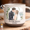 Custom Photo Printed Pottery Mug - Personalized Anniversary Wedding Gifts For Husband And Wife, Him And Her - First Kiss, Forever Sips