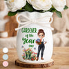 Custom Flower Vase With Ribbon - Personalized Birthday Garden Gifts For Gardeners - Gardener Of The Year