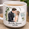 Custom Photo Printed Pottery Mug - Personalized Anniversary Wedding Gifts For Husband And Wife, Him And Her - First Kiss, Forever Sips