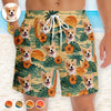 Custom Photo Tropical Hawaiian Aloha Men Beach Shorts - Personalized Summer Vacation And Travel Gifts For Dog Cat Lovers, Dog Dad And Mom, Cat Owners - Golden Hour, Golden Pups
