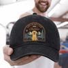 Custom Vintage Washed Denim Baseball Cap - Personalized Father's Day Gifts For Dog Lovers, Dog Dad And Mom - Paw Prints & Mountain Trips