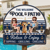 Custom Wood Sign - Personalized Summer Vacation And Travel Gifts For Husband And Wife, Dog Dad And Mom - Our Furry Pool Party Crew
