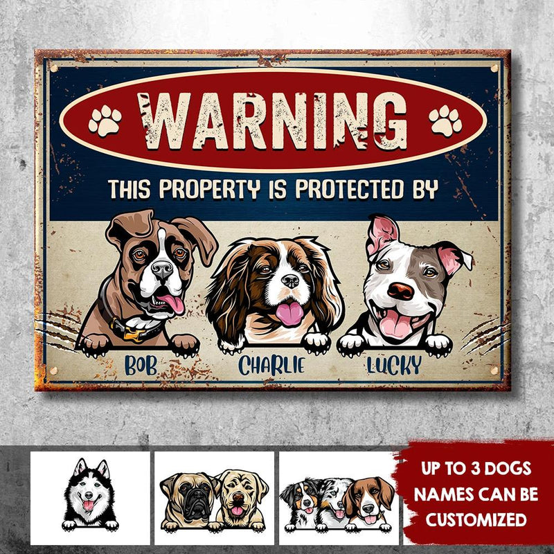 Custom Name Dog Warning Gifts for Pet Lovers - Personalized Metal Sign