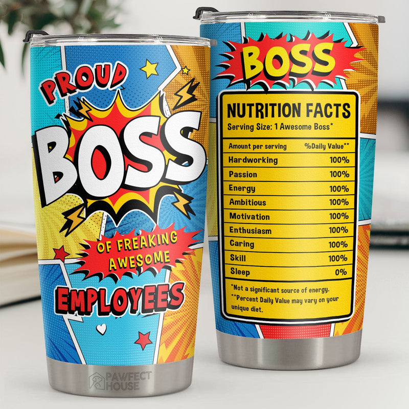 I'm A Proud Boss Of Freaking Awesome Employees - Tumbler - Coworker, Office, Employee Appreciation, Farewell Gift, Work Friend, Colleagues Friendship