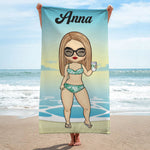 Custom Name Beach Girl Gifts for Women - Personalized Beach Towel