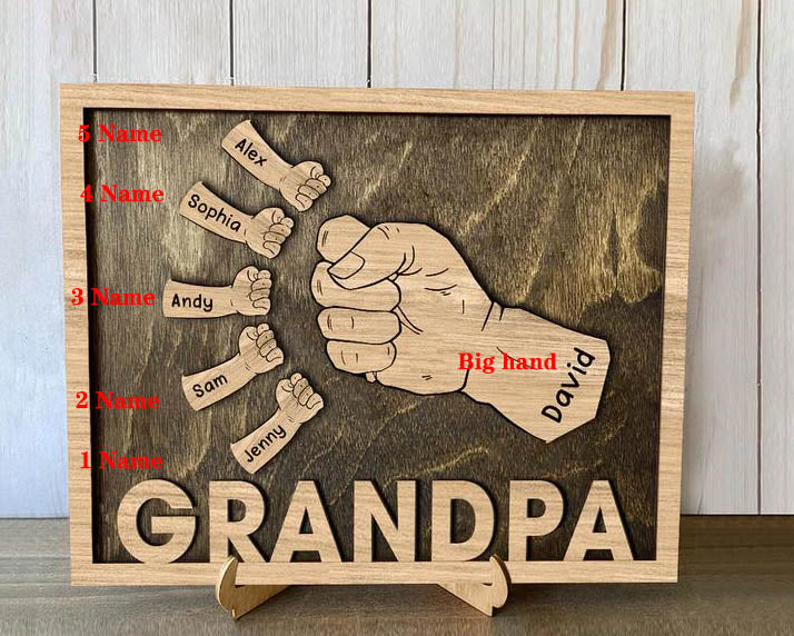 Custom Name Grandpa Fist Bump Gifts for Grandfathers - Personalized Wood Sign