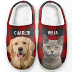 Custom Photo Dog Plaid Gifts for Pet Lovers - Personalized Fluffy Slippers