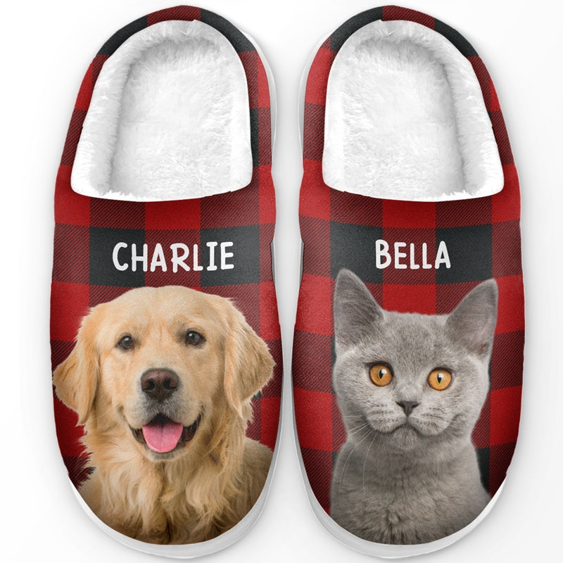 Custom Photo Dog Plaid Gifts for Pet Lovers - Personalized Fluffy Slippers