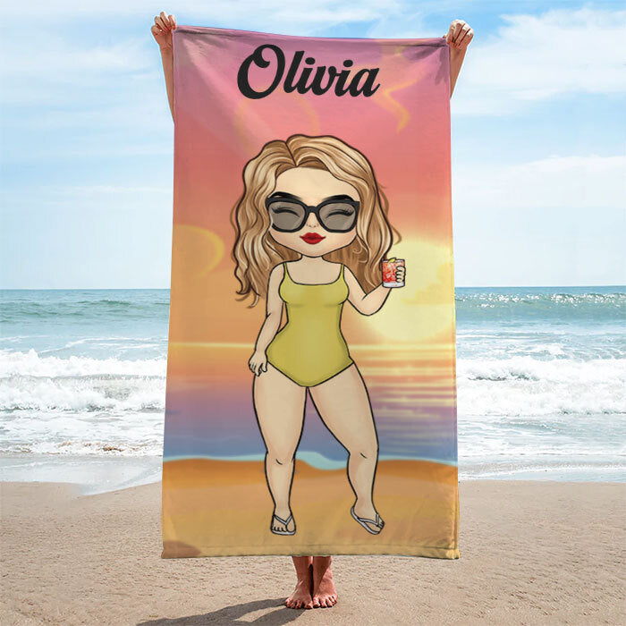 Custom Name Beach Girl Gifts for Women - Personalized Beach Towel