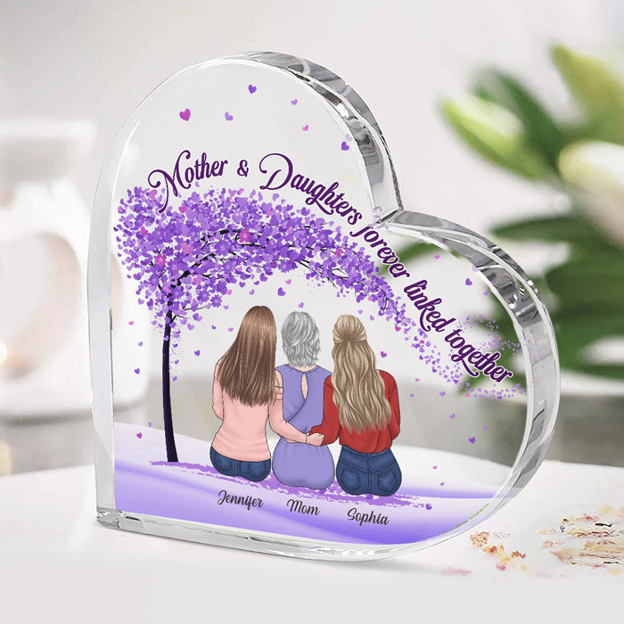 A Bond That Can't Be Broken, Mom & Daughters - Family Personalized Custom Heart Shaped Acrylic Plaque - Mother's Day, Birthday Gift For Mom
