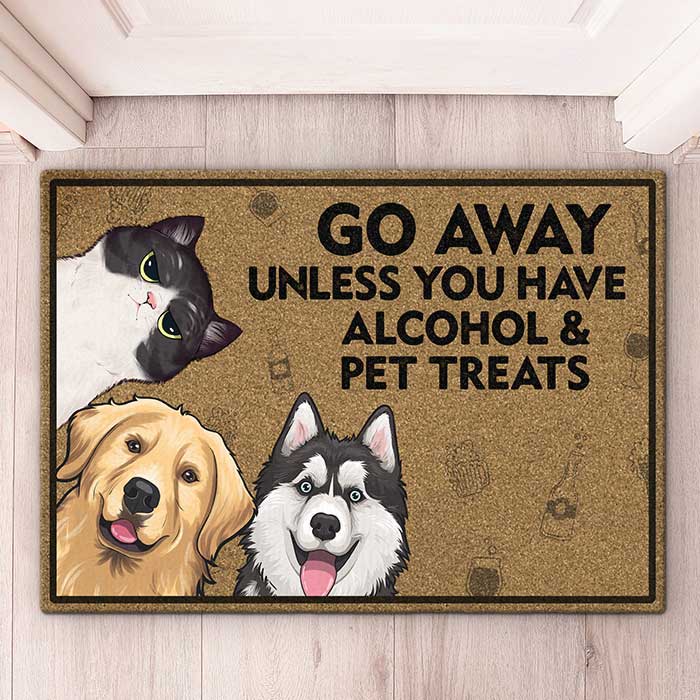 Funny Go Away Alcohol and Pet Treats Doormat for Dog and Cat Lovers