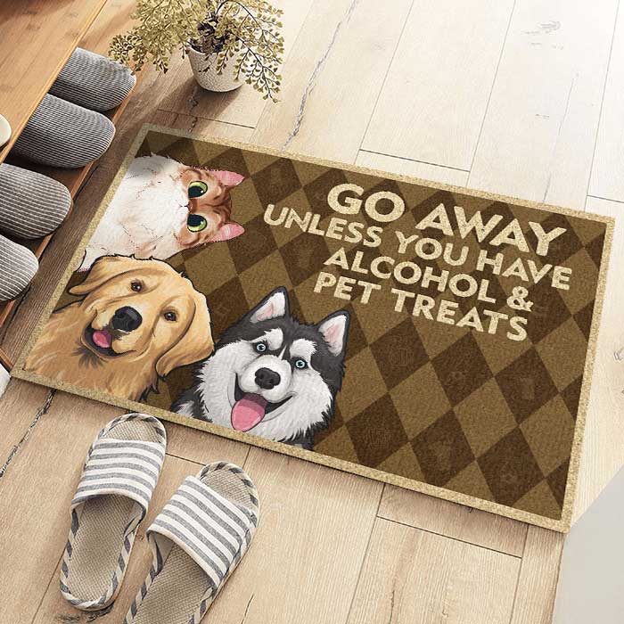 Funny Go Away Alcohol and Pet Treats Doormat