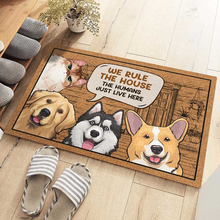 We Rule This House - Dog & Cat Personalized Custom Decorative Mat - Gift For Pet Owners, Pet Lovers