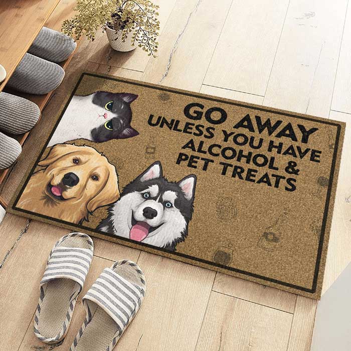 Funny Go Away Alcohol and Pet Treats Doormat for Dog and Cat Lovers