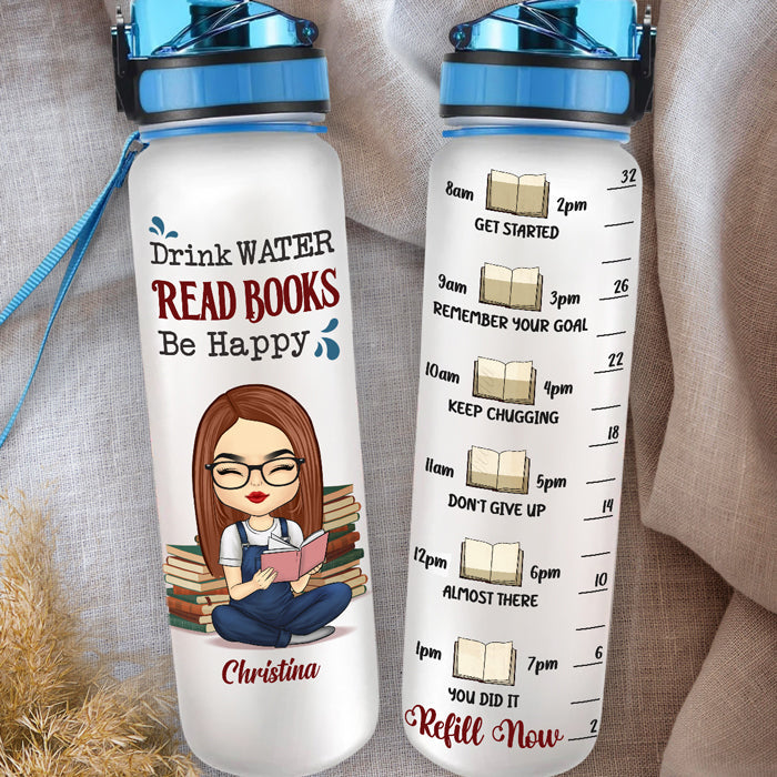 Custom Name Book Lover Gifts - Personalized Water Tracker Bottle