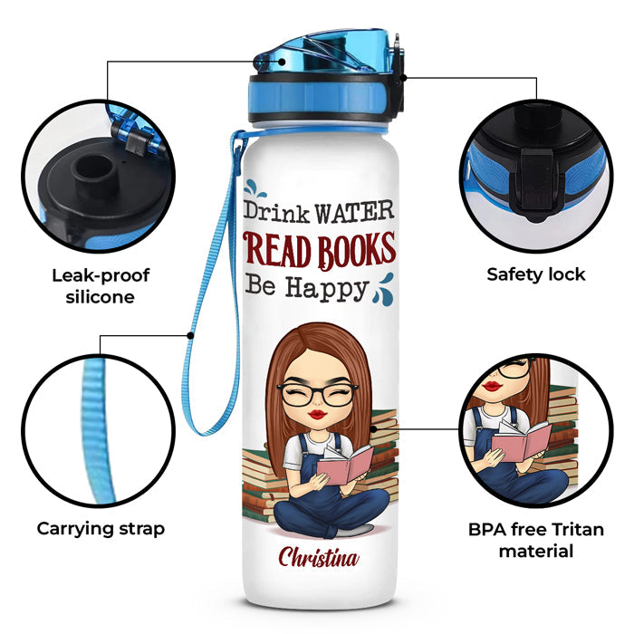 Custom Name Book Lover Gifts - Personalized Water Tracker Bottle