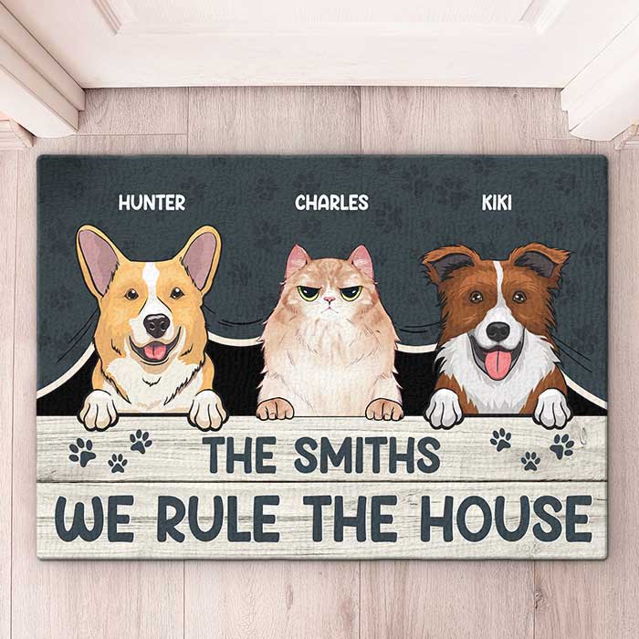 We Rule The House - Dog & Cat Personalized Custom Decorative Mat - Gift For Pet Owners, Pet Lovers