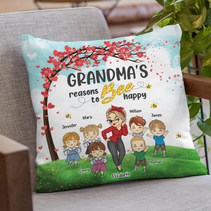 Custom Name Grandma's Reasons to Bee Happy Gifts - Personalized Pillow
