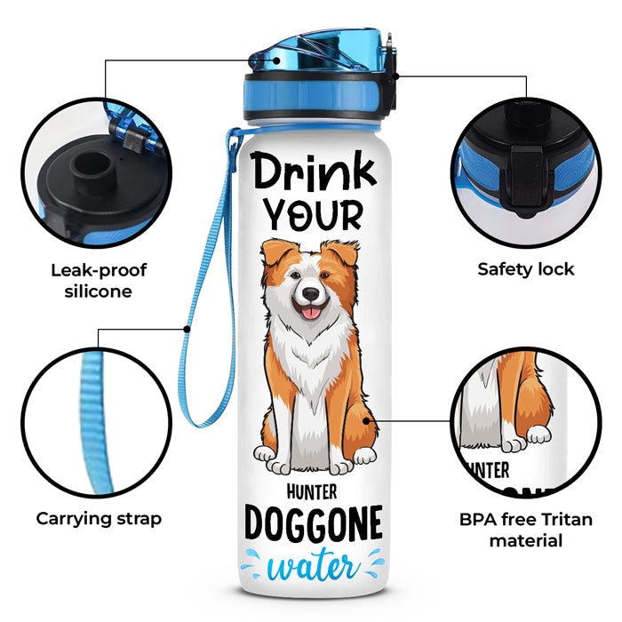 Custom Name Funny Dog Lover Gifts - Personalized Water Tracker Bottle
