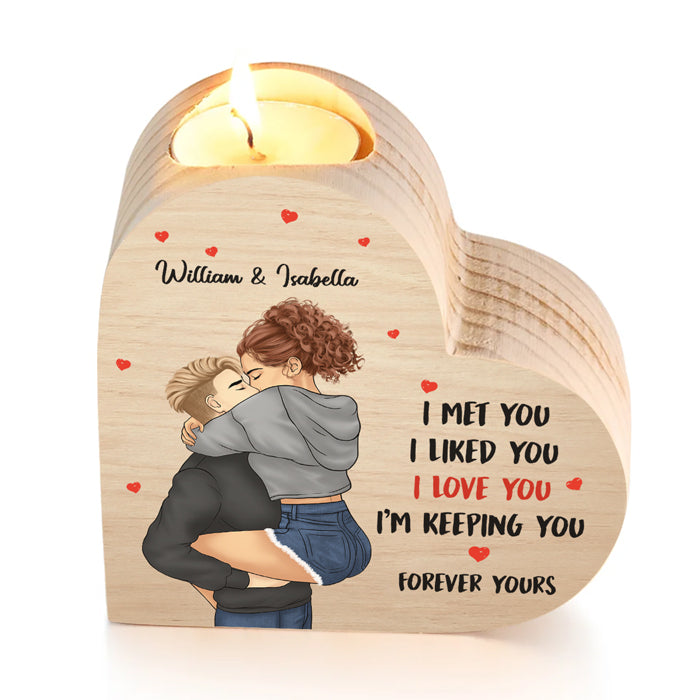 I Love You & Forever Yours - Couple Personalized Custom Heart Shaped Candle Holder - Gift For Husband Wife, Anniversary
