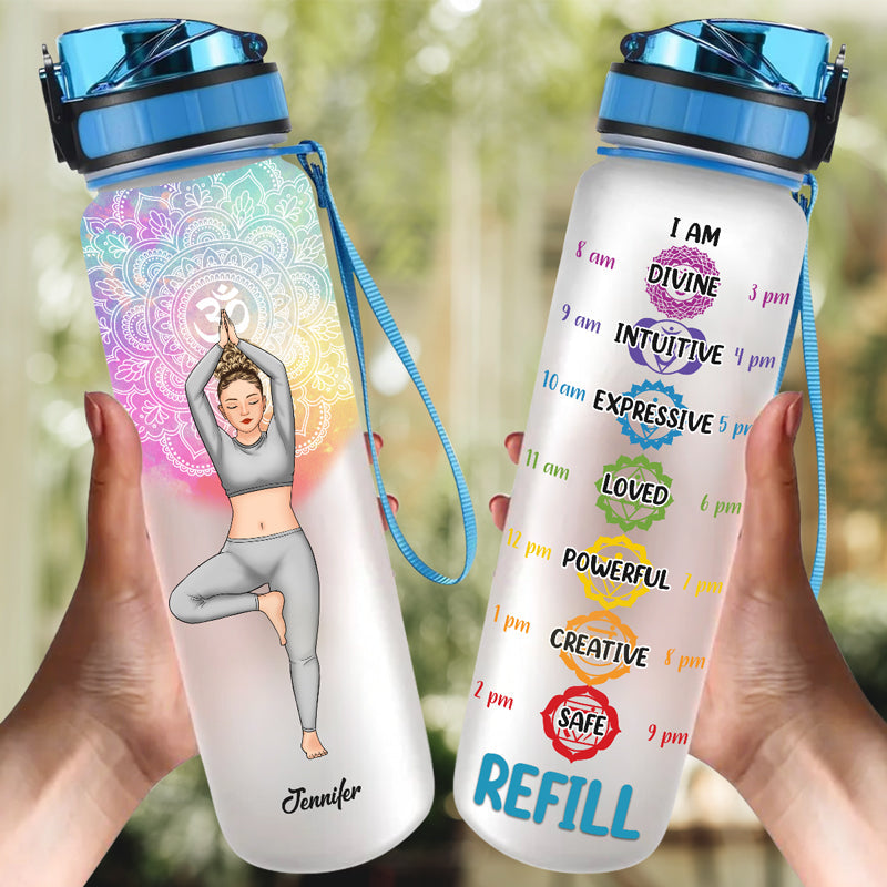 Custom Name Yoga Chakra Wellness Gifts for Women - Personalized Water Tracker Bottle