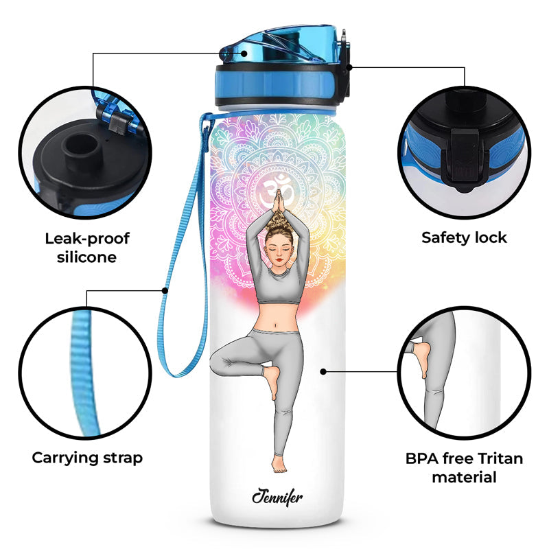 Custom Name Yoga Chakra Wellness Gifts for Women - Personalized Water Tracker Bottle