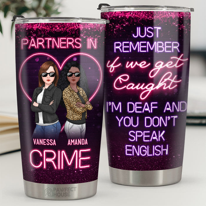 Bestie Neon Partners In Crime - Bestie Personalized Custom Tumbler - Gift For Best Friends, BFF, Sisters