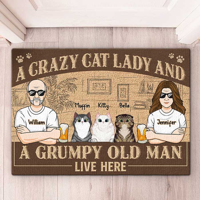 Custom Name Crazy Cat Couple Gifts - Personalized Doormat