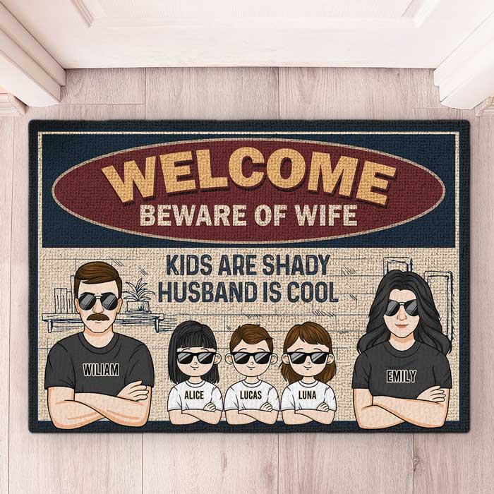 Custom Name Funny Beware of Wife Family Gifts - Personalized Doormat