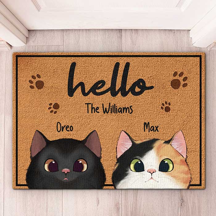 Custom Name Cat Family Welcome Gifts - Personalized Doormat