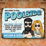 Custom Name Funny Poolside Couple Gifts - Personalized Metal Sign