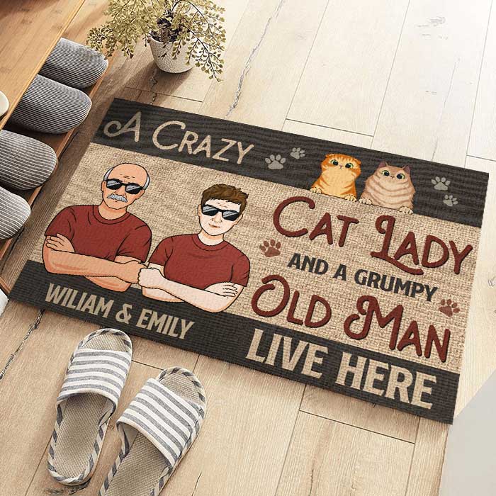 Custom Name Cat Lady and Grumpy Old Man Gifts - Personalized Doormat
