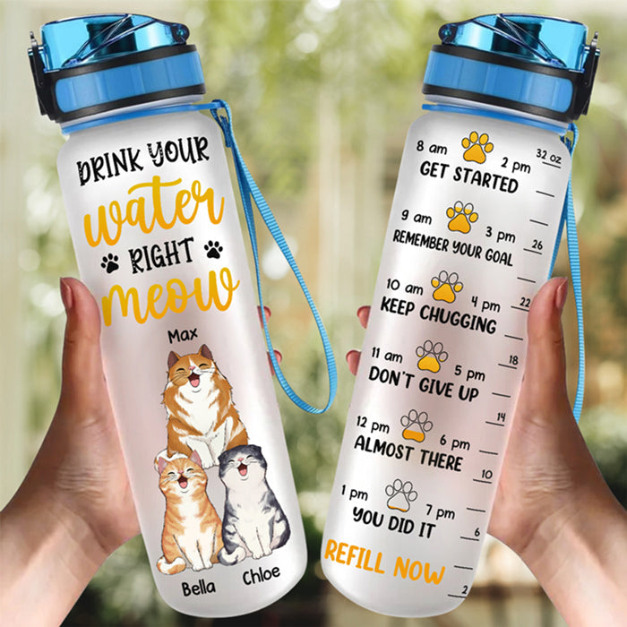 Custom Name Cat Lover Gifts - Personalized Water Tracker Bottle