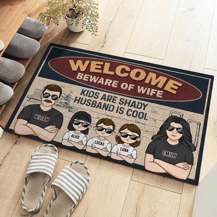 Custom Name Funny Beware of Wife Family Gifts - Personalized Doormat